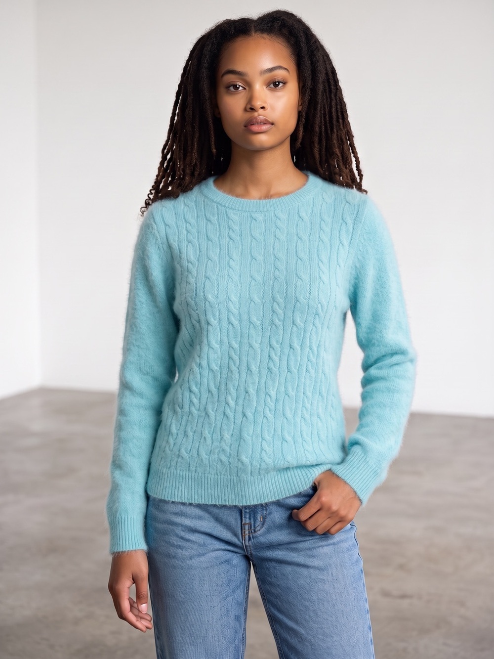 Talbots Light Blue Cable Knit Lambswool Blend Crewneck Sweater Size L